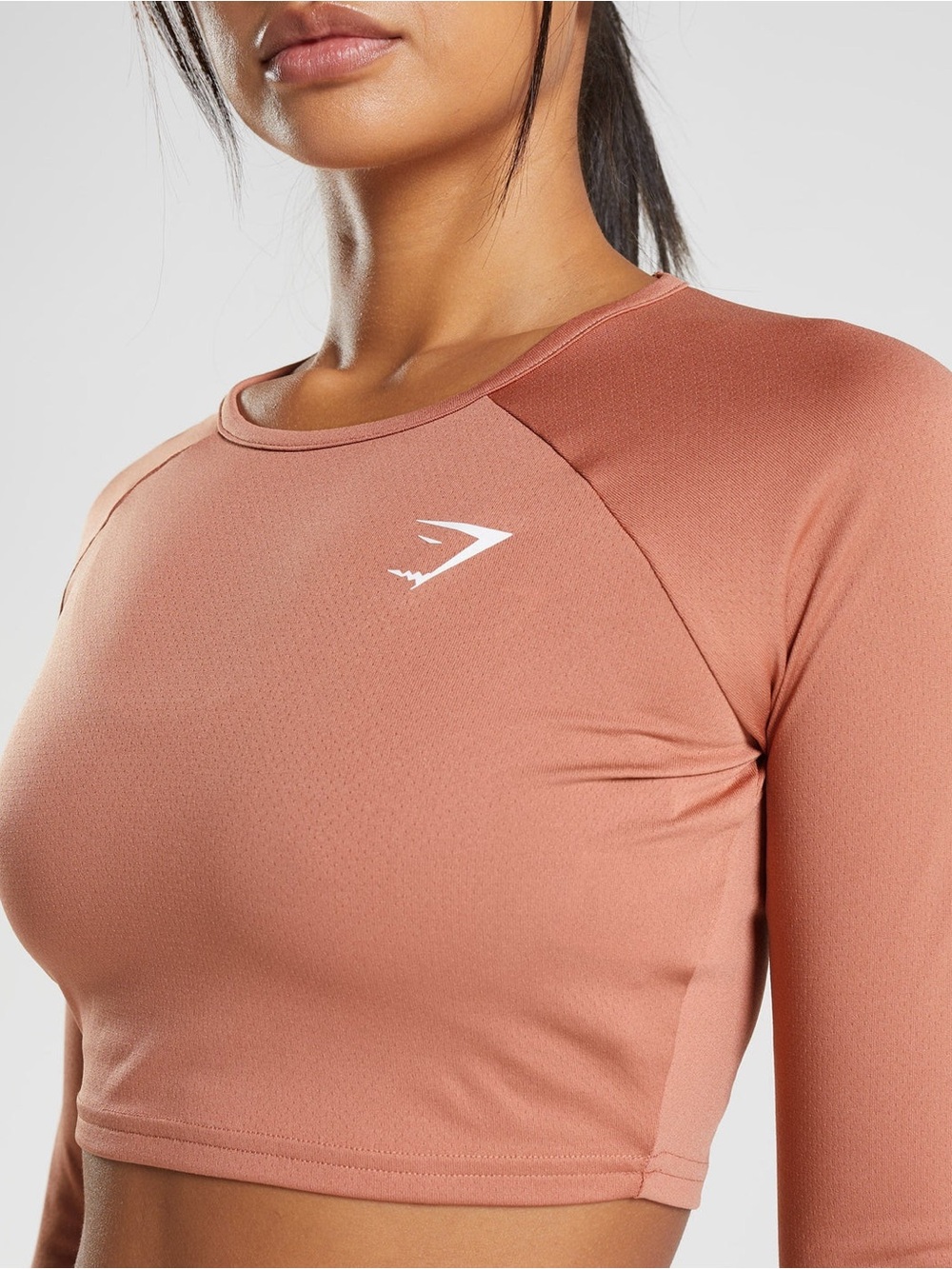 Gymshark Women's Training Long Sleeve Crop Top Slim Fit Toffee Brown Sz Large